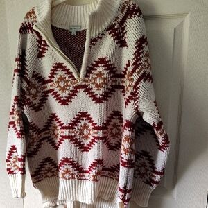 Elegant Cowl Neck Sweater - Burgundy and Cream